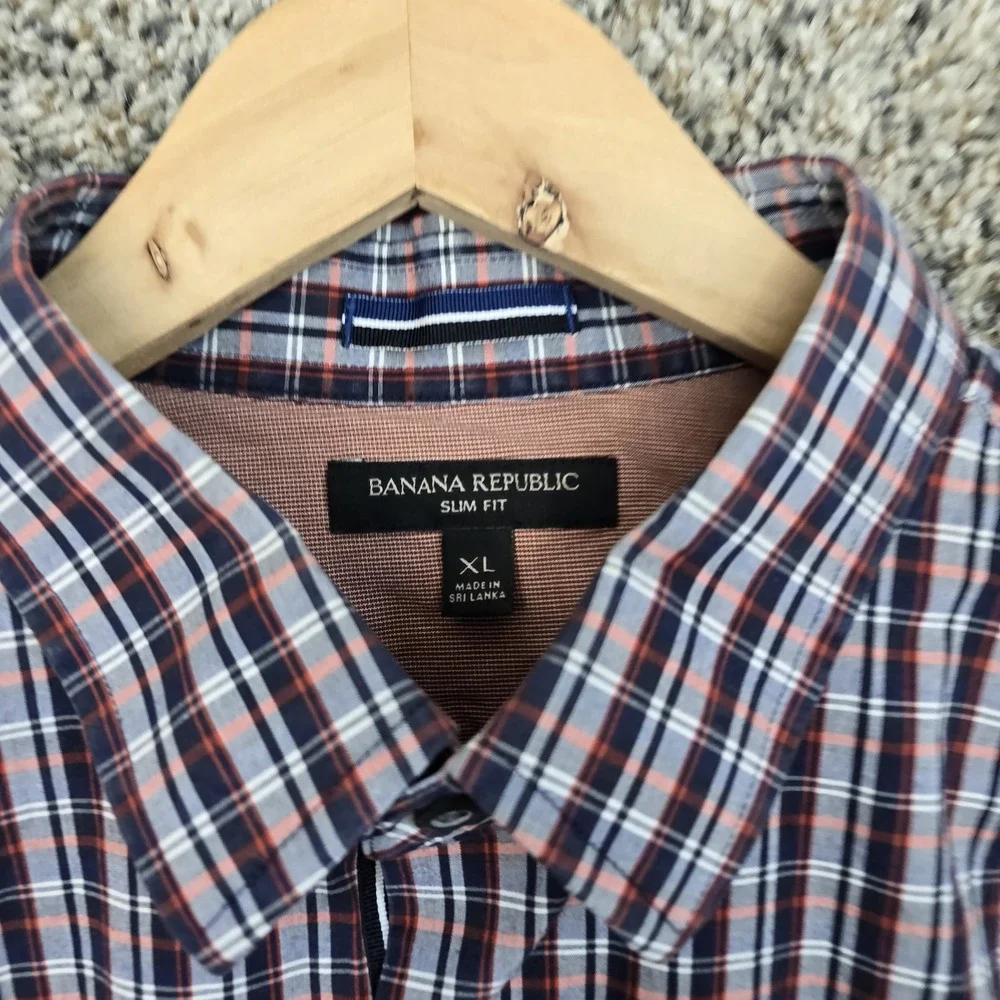 Banana Republic Shirt Mens XL Blue Plaid Button Down Slim Fit Long Sleeve Casual